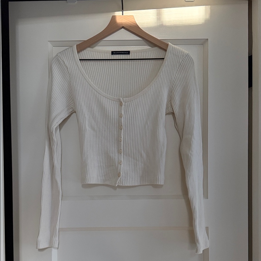 Brandy Melville Ivory Ribbed Button-Down Shirt